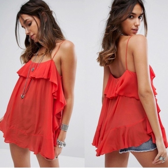 Free People Tops - Free People Cascades Ruffle Cami in Fire